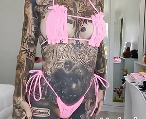 Pinkish Ruffled Micro Bathing suit Attempt On Drag with Ample Orbs Melody Radford